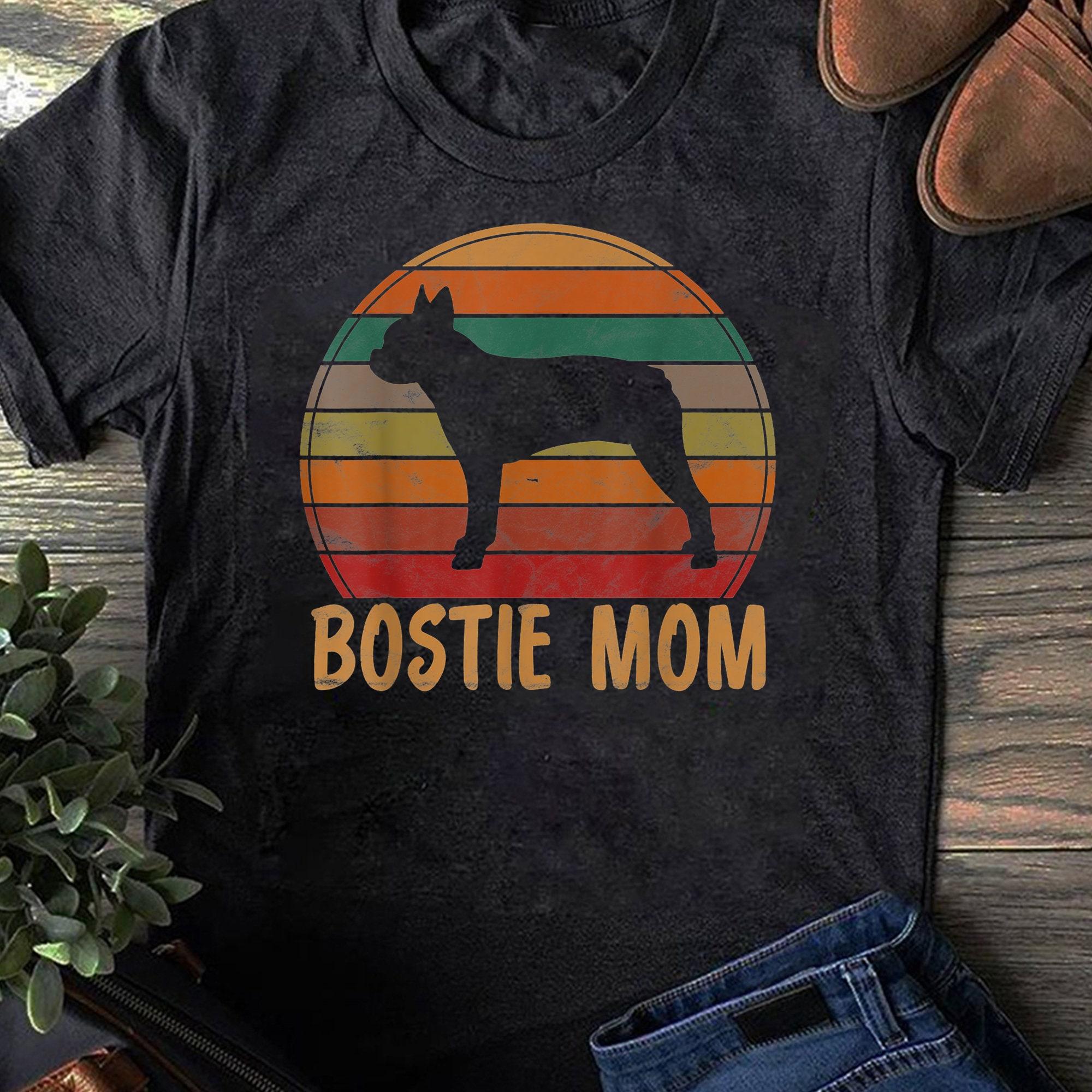 Retro Boston Terrier Mom Dog Mother Pet Bostie Mama Women Men T Shirts Cotton Tops S чёрный