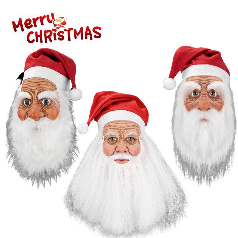 Santa Claus Christmas Latex Cap White Beard Mask Role Play Props Decoration