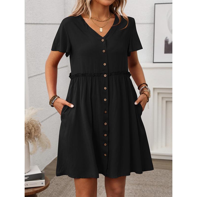 Women's Boho Vacation V-Neck Short Sleeve Ruffle Dress