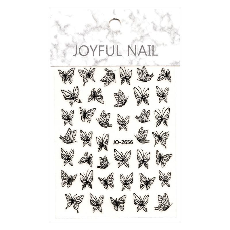 Retro Minimalist 3D Hand-Painted Butterfly Nail Stickers - Gold, Black & White