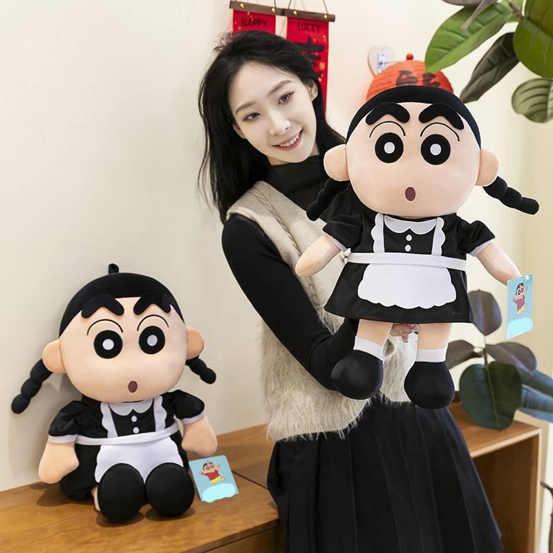 Chan Crayon Shin Maid Costume Plush Toy Double Braided Hairstyle Stuffed Doll