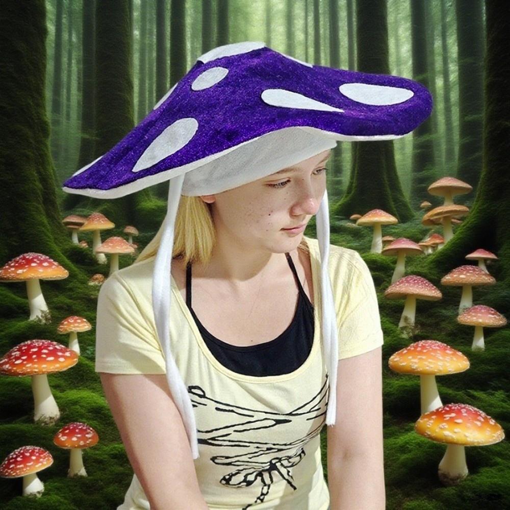 Polka Dot Mushroom Hat Soft Velvet Fungus Beret Cap Adjustable Costume Headpiece Novelty Costume