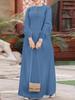 In Stock: Elegant Long Sleeve Muslim Denim Maxi Dress - Middle Eastern Style, Casual, Solid Color.