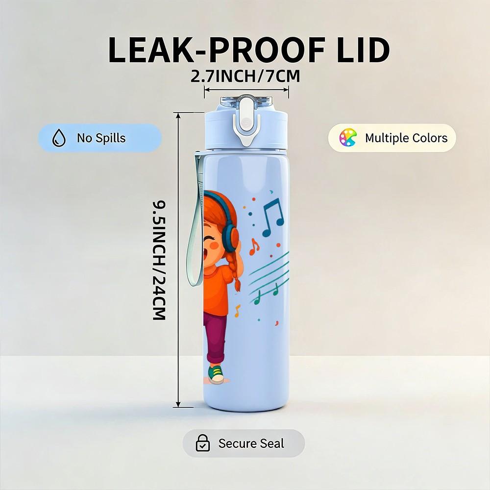 1PC Dancing Girl Music Character 750ml Color Plastic Sports Water Bottle Leakproof Flip Straw Lid Suitable for Sports Office Home Use