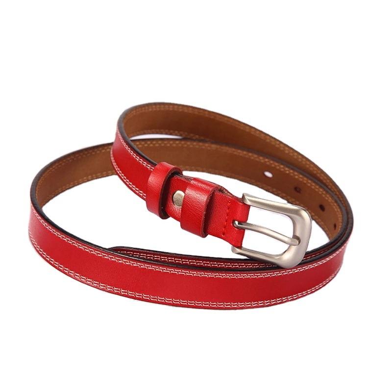 Belt Women'S Simple Pin Buckle Cowhide Belt Women'S Fine Belt Genuine Leather Decorative Belt Printable