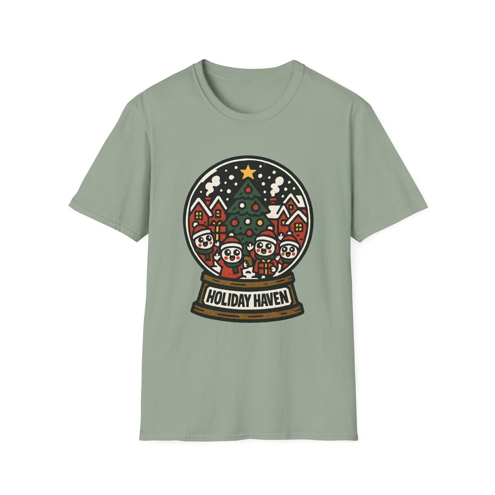 Unisex Softstyle T-Shirt Mens Womens Tees Top Grunge Kawaii Snowglobe Christmas Village Holiday M
