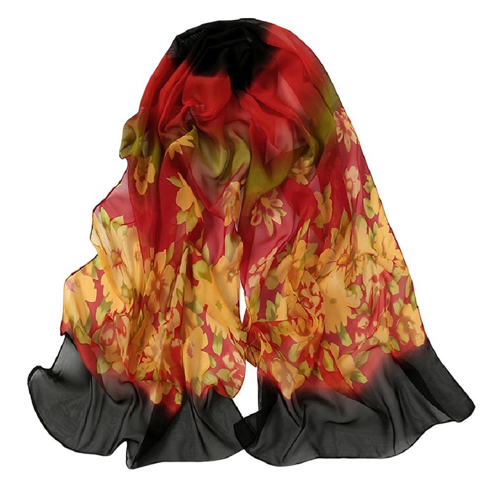 

Flower Print Long Wrap Shawl Sunscreen Beach Gauze Scarf Elegant Shawl Silk for Women 12
