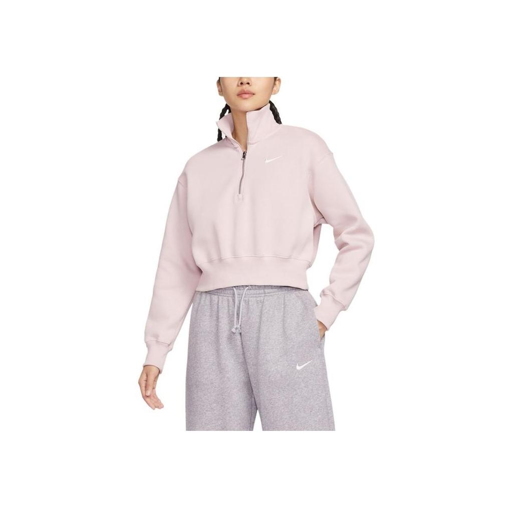 Nike Sportswear Phoenix Fleece Half Zip Crop Sweatshirt Pink White Women DQ5768-667