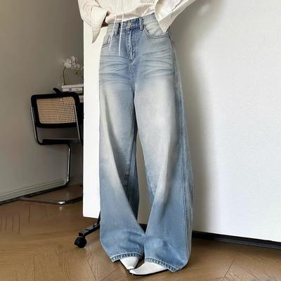 Mode Lose Beiläufige Breite Bein Jeans Frauen Hohe Taille Gerade Denim Hosen Frauen Streetwear Blau Vintage Büro Dame Jeans Hose 24358