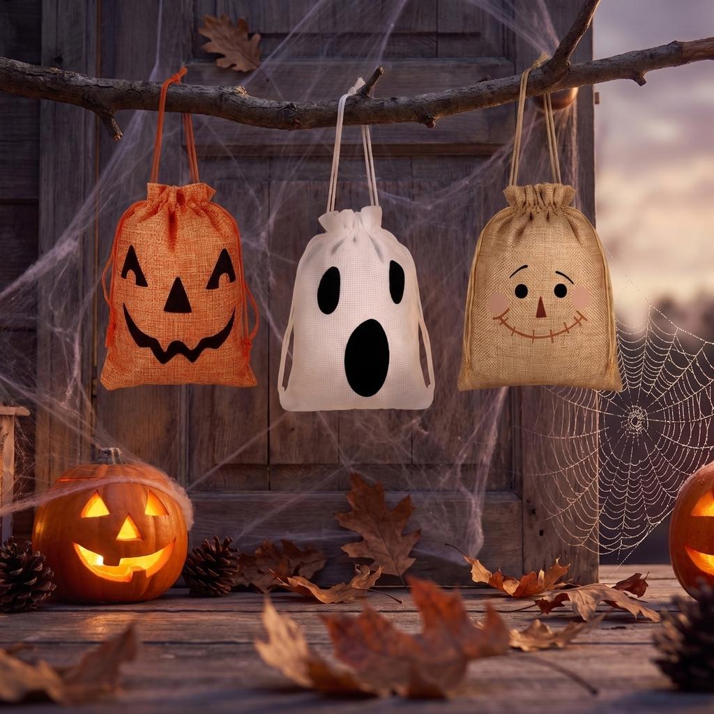Halloween Jutebeutel mit Kordelzug Süßes oder Saures Geschenktaschen Party-Mitgebsel-Taschen für Kinder Halloween-Party-Dekoration Wiederverwendbare Aufbewahrungsbeutel