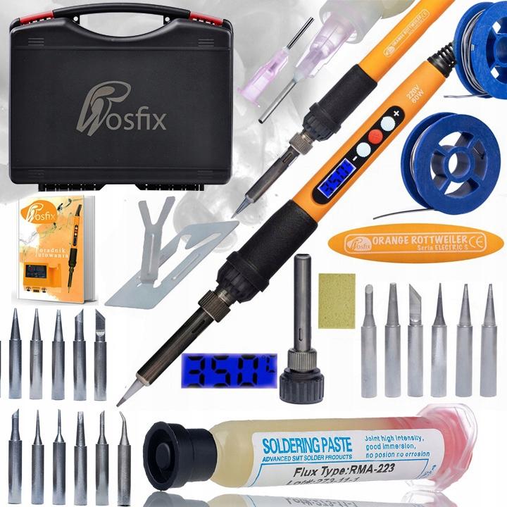 Rosfix Zestaw Lutowniczy 10w1 – Lutownica Orange Rottweiler z 18 Grotami | Cyna 0,8mm, Topnik RMA-223, Walizka 253x213x72mm