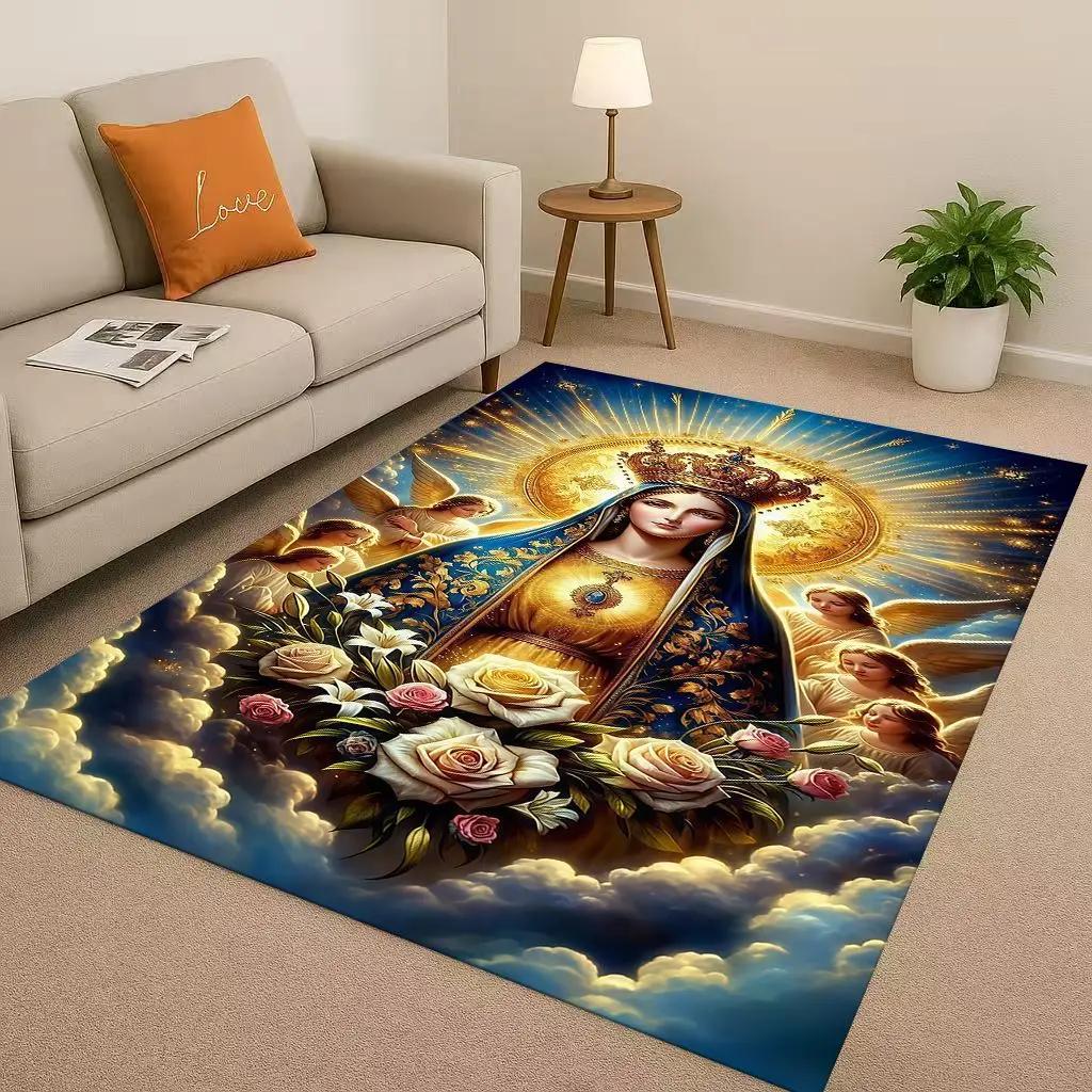 Retro Jesus Virgin Mary Art Living Room Non Slip Area Rug Soft Carpet for Bedroom Playroom Sofa,Easy Clean Home Decor Doormat