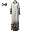 Lady Spring Maxi Dress Lapel Leopard Print Long Sleeves with Cufflink Loose Single-breasted Vintage High Waist Casual Daily Dress