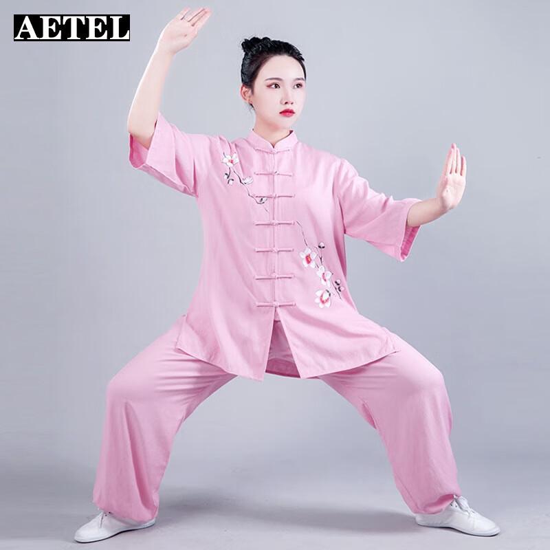 AETEL Women's Loose Fit Cotton Linen Short Sleeve Tai Chi Uniform Set