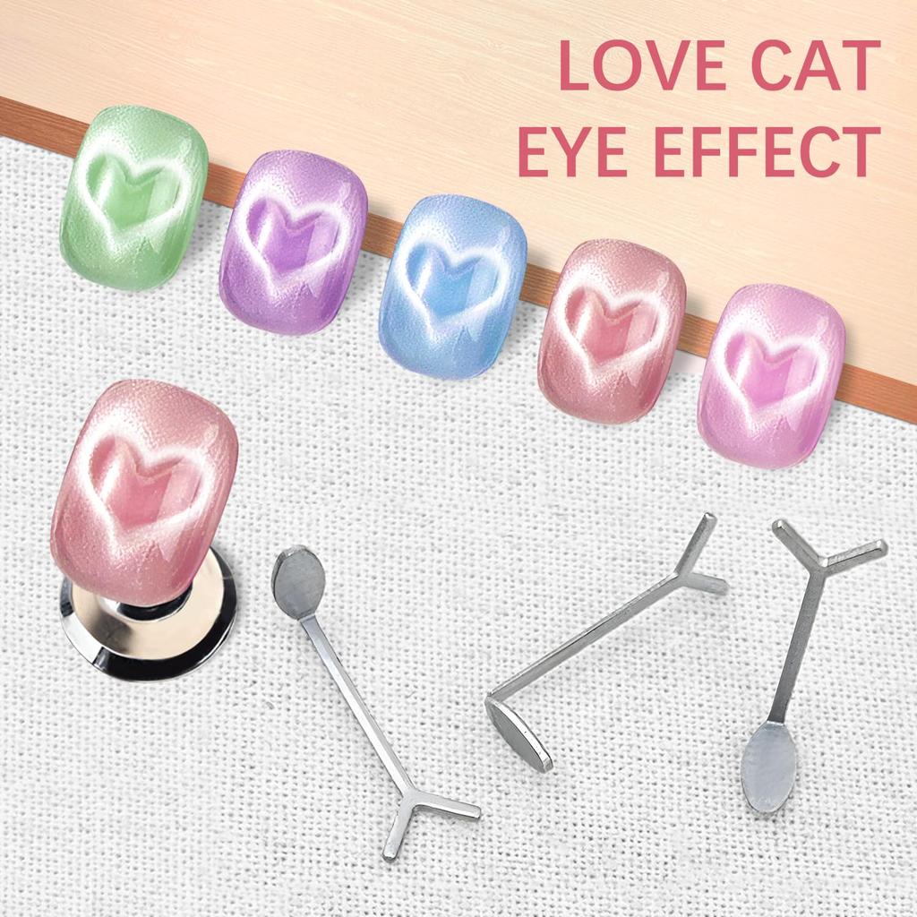 3 Pack Heart Magnet for Cat Eye Gel Polish, Heart Magnet for Nails, Cat Eye Magnetic Nail Art Tool Set,Magnet Sticks with Y-Shaped Guide,