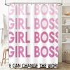 Ensemble Rideau de Douche Chic Fille Boss Pour Décor de Bain Design Typographie Rose Dégradé Matériau en Tissu Durable Avec Crochets Inclus