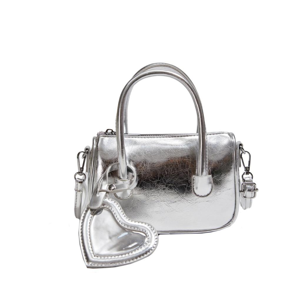 Mit Liebe Anhänger Silber Handtasche Leder Satteltasche Elegante PU Bowlingtasche Mädchen/Damen