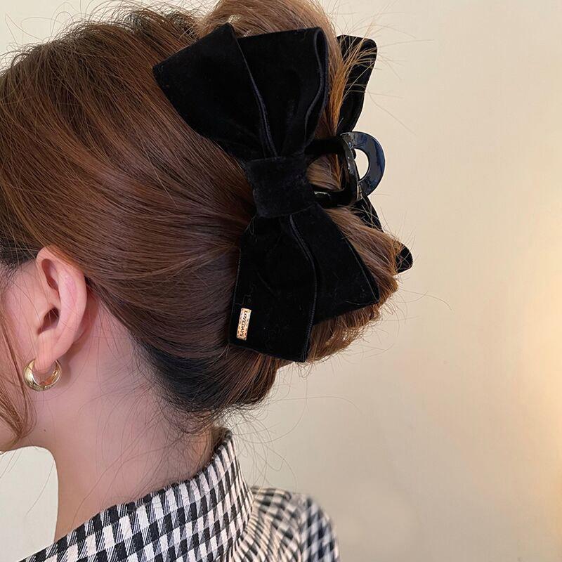 Elegant Korean Big Hair Bow Crab Claw Clip for Women Velvet Bowknot Hair Claw Ponytail Clamps Autumn Winter Hair Accessories
