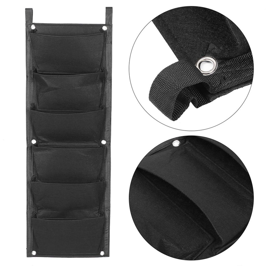 6 Pockets Vertical Plant Grow Bags Container Wall Hanging Planter for Outdoor GardenBlack