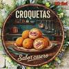 1pc Vintage Croquetas Tin Sign 8x8in Round Metal Plaque Spanish Cuisine Wall Art Kitchen Bar Decor