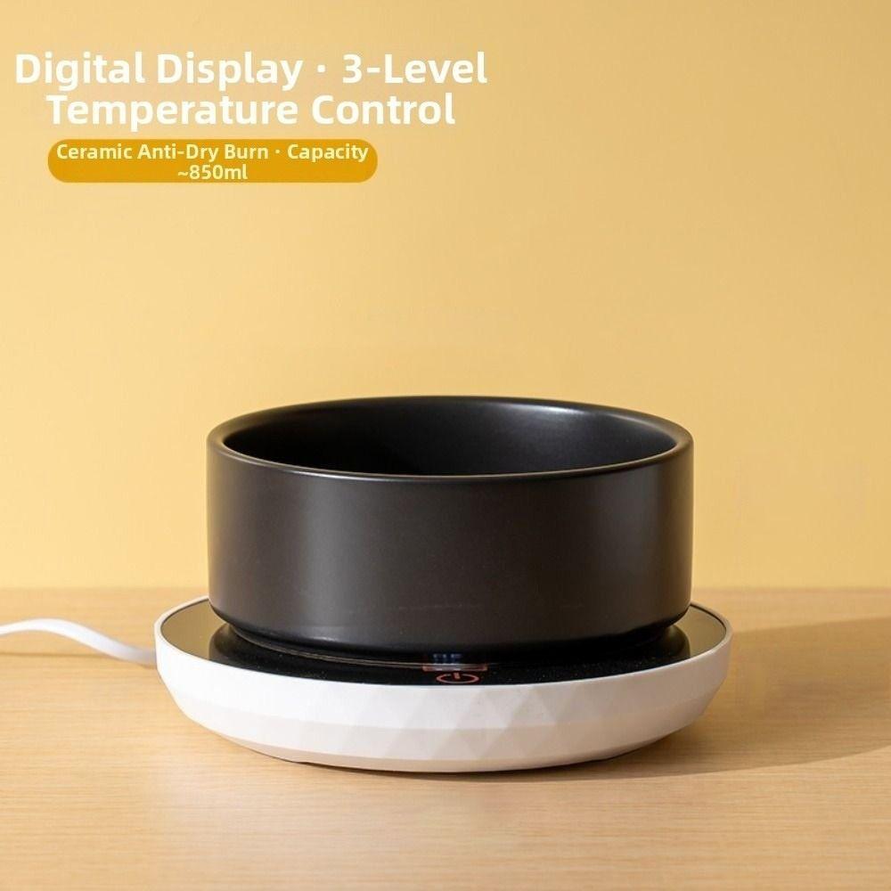 Ceramic Pet Heated Water Bowl Cartoon Anti-dry Burning Thermostatic Water Container High-capacity Non-slip