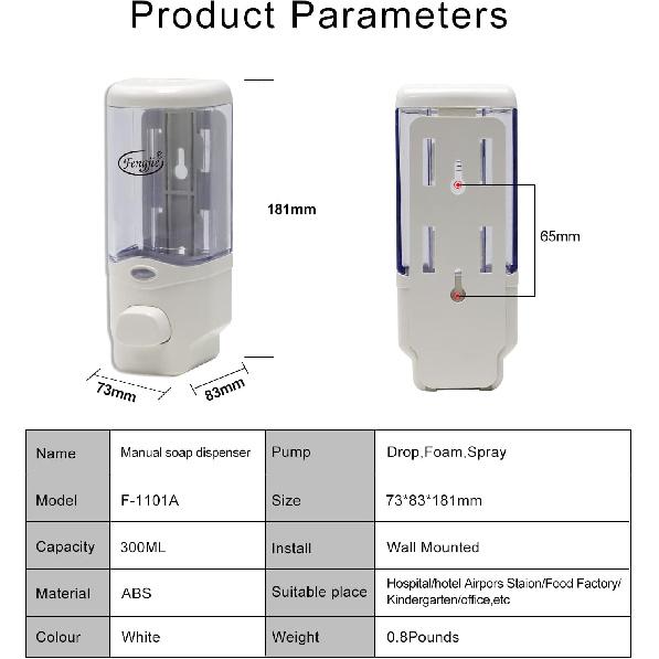 Soap Dispenser Wall Mount, 300ml/10oz Hand Liquid Shampoo Shower Gel Dispenser Manual Household Shampoo Conditioner Body Wash Dispenser for Bathroom