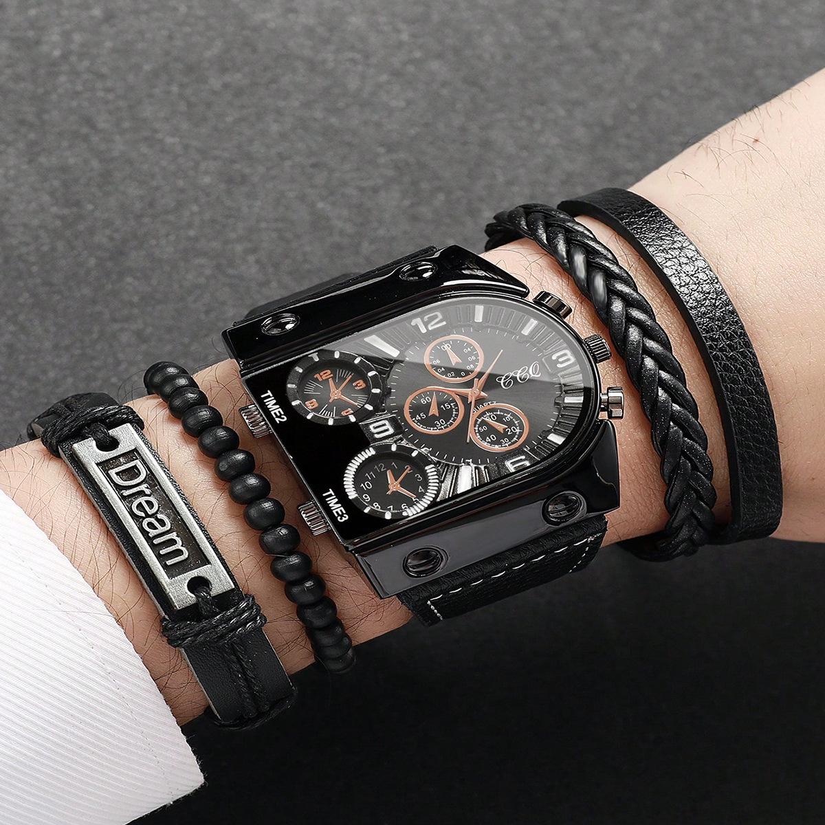 

Мужские кварцевые часы с большим циферблатом, дизайном «Мульти-механическое сердце» и кожаным ремешком для занятий спортом на открытом воздухе