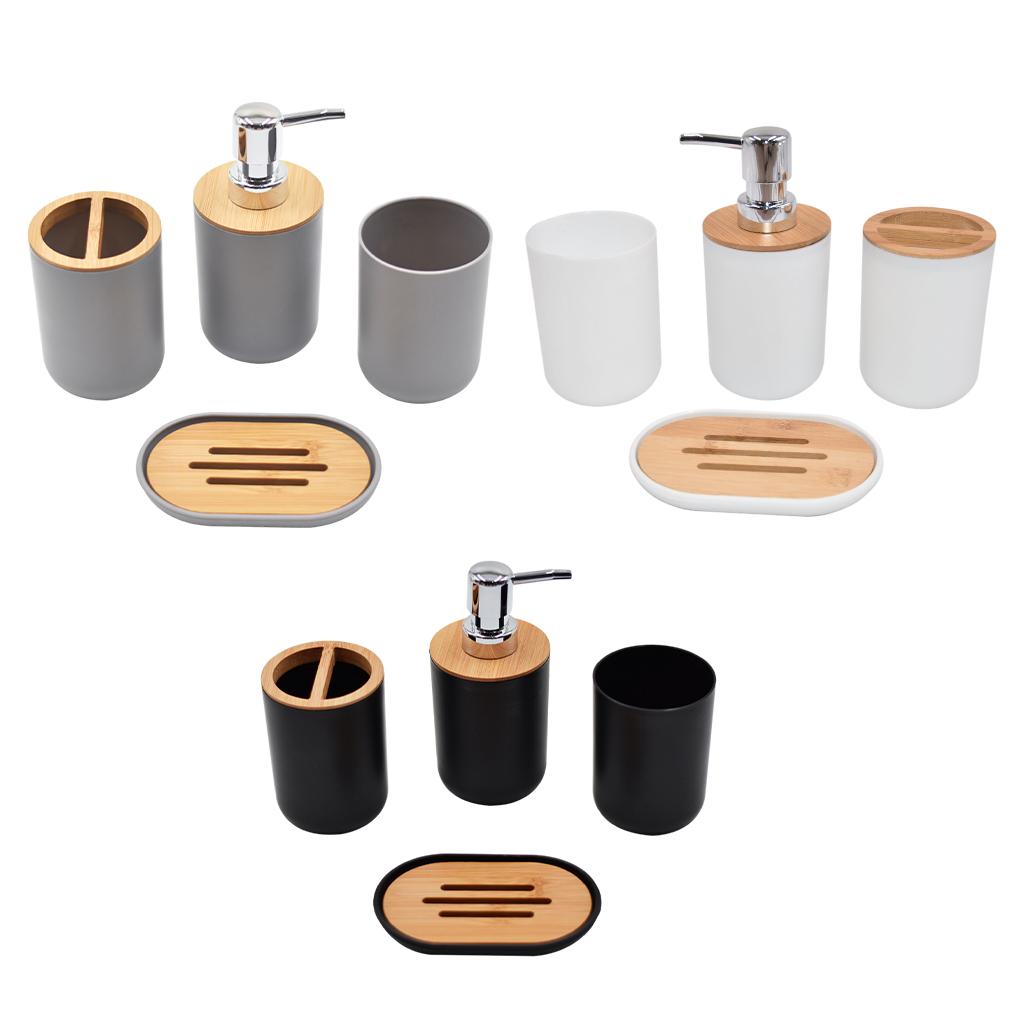 Bathroom Accessories Set, Lotion Bottle, Soap Dish, Mouth Cup, Toothbrush Cup, Plastic Essential Set, for Countertop Decor