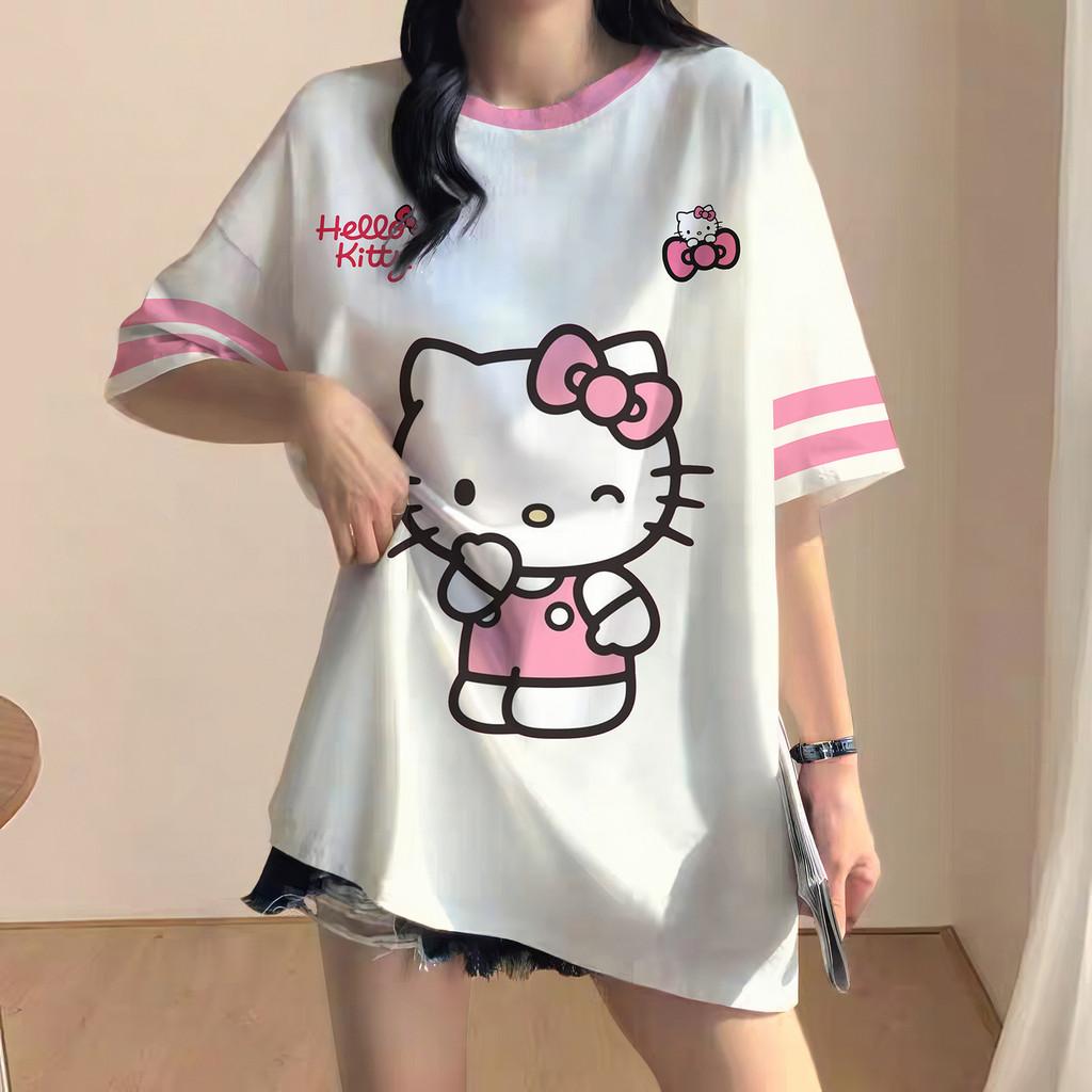 Korean style loose-fitting T-shirt, Hello Kitty soccer T-shirt, sports T-shirt, streetwear.