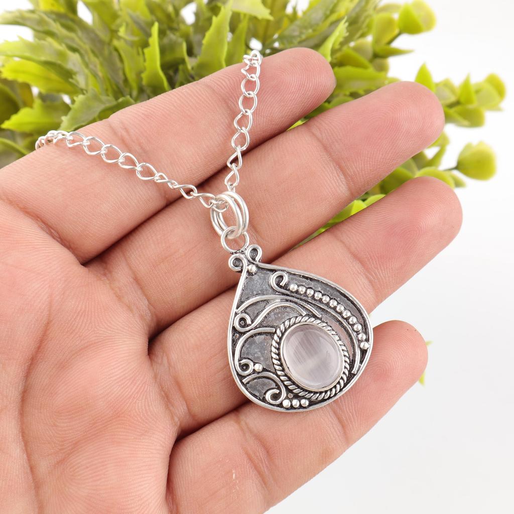 Selenite Jewelry, Handmade Gemstone Pendant, 925 Solid Sterling Silver Pendant Antique Jewelry, For Engagement Gift