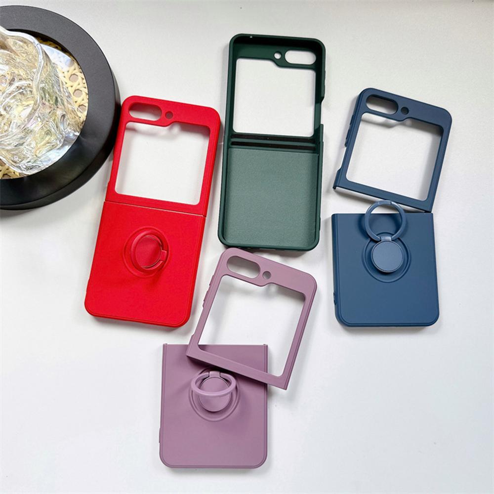 For Samsung Galaxy Z Flip 5 4 3 Phone Case Color Liquid Ring Holder Stand Cover Matte Shell Hard Antifall AntiFingerprint Fundas