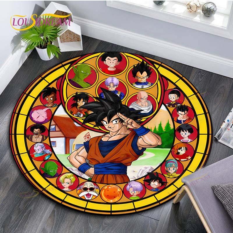 Runder Teppich für Wohnzimmer Teppiche Schlafzimmer Kinder Teppich Badezimmermatte 3D Dragon Ball Goku Druck Bodenmatte Kinderzimmer Teppich