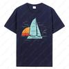 Trendiges Segelboot Sonnenuntergang Retro Bootfahren Urlaubsboot Segler Geschenk T-Shirt Unisex Vintage Mode T-Shirt Herren Baumwolle Atmungsaktives T-Shirt