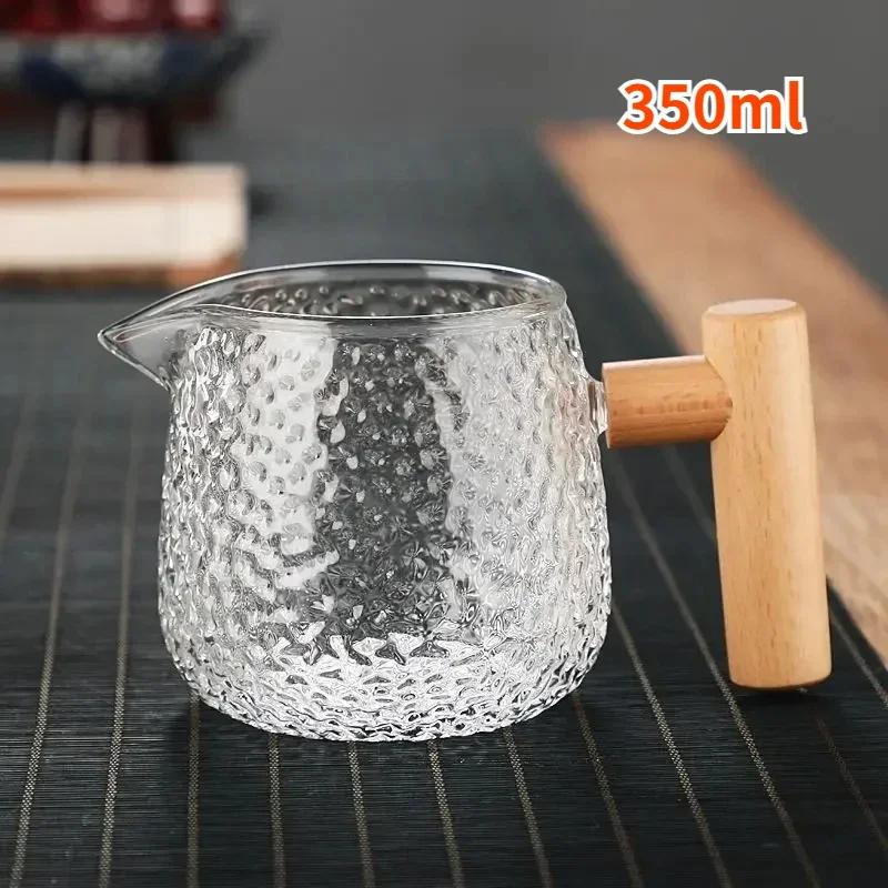 Glass Tea Jug Chinese Kung Fu Tea Set Accessory Water Pitcher Wood Side Handle Teapot Heat Resistant Teaware Coffee Milk Pot