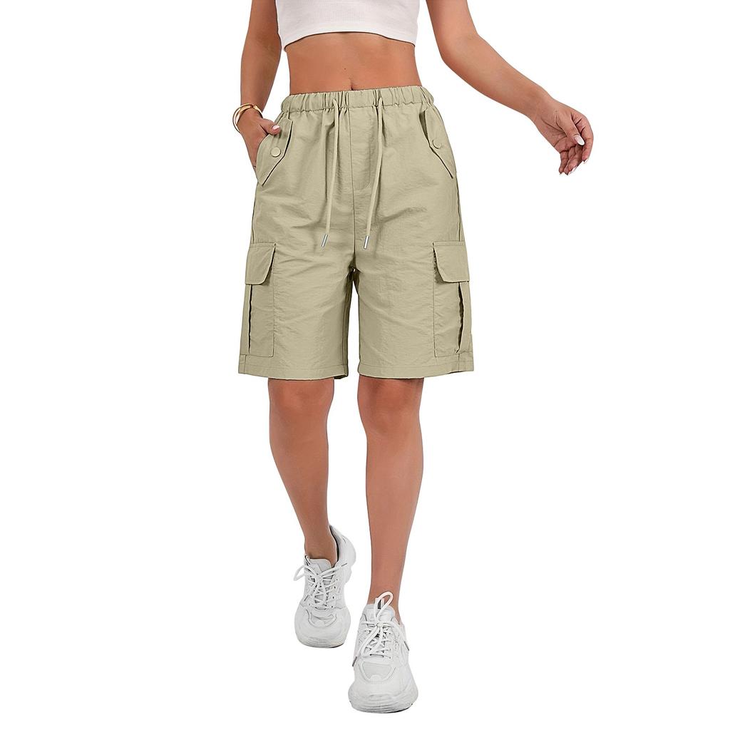 Women's Sports Shorts Casual Loose Solid Color High Waisted Pocket Shorts