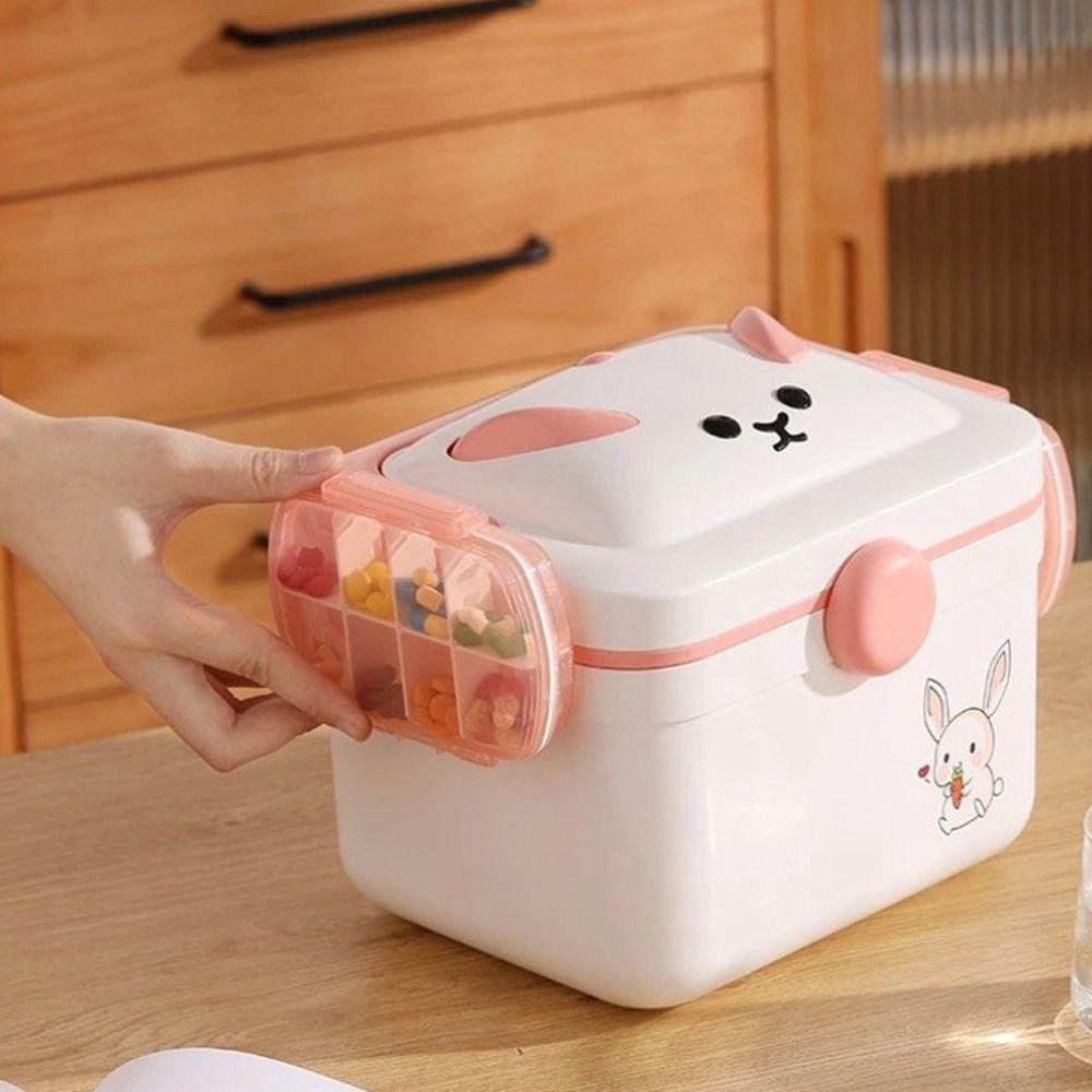 Dust-proof Cartoon Medicine Box Large Capacity Pill Container Double-layer Medicine Box  Office