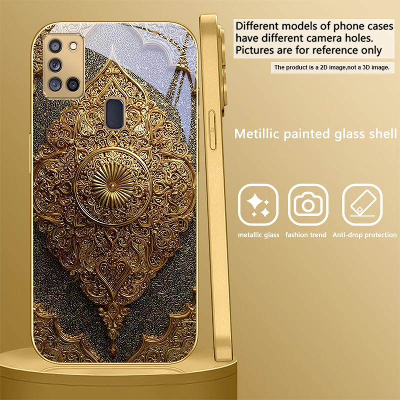 Emblème Classique Doré Pour Samsung A 31 32 A33 A34 35 14 A15 13 A16 25 26 50 52 53 54 55 56 70 71 72 73 Coque de téléphone en verre doré