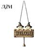 Rustic Holiday Door Sign Halloween Wooden Welcome Hanging Sign, Vintage Farmhouse Hanger with Skeleton Pumpkin Seasonal Window Ornament Ghost,