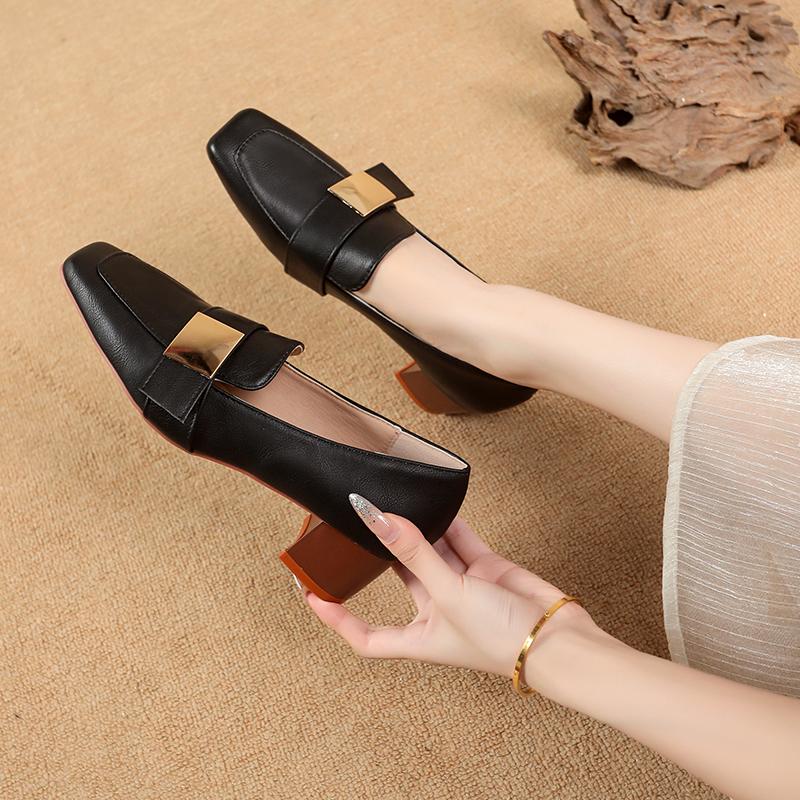 Fashion Square Toe Single Shoes Women Fall 2025 New Mid-High Heels Block Heel Fashion Loafers