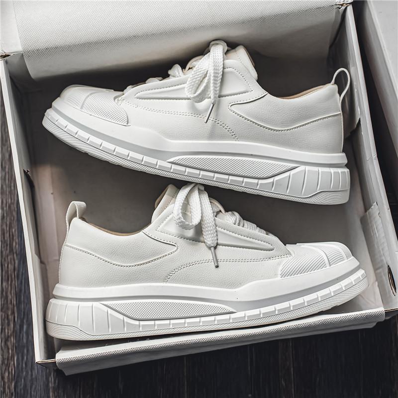 

Мужская обувь 2024 новая четырехсезонная кожаная поверхность ракушка голова доска обувь нишевый тренд увеличение спорт и отдых универсальная мужская трендовая обувь 39 белый