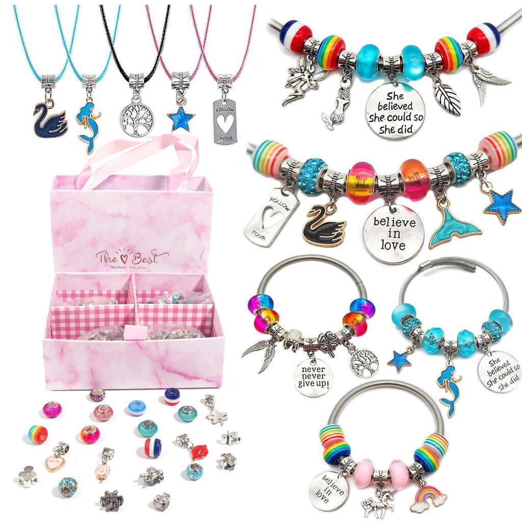 1Box Resin Beads Metal Beads Charms Big Hole Loose Spacer Beads Bracelet Making Kit For Jewelry Making Diy Accessories Gift Box