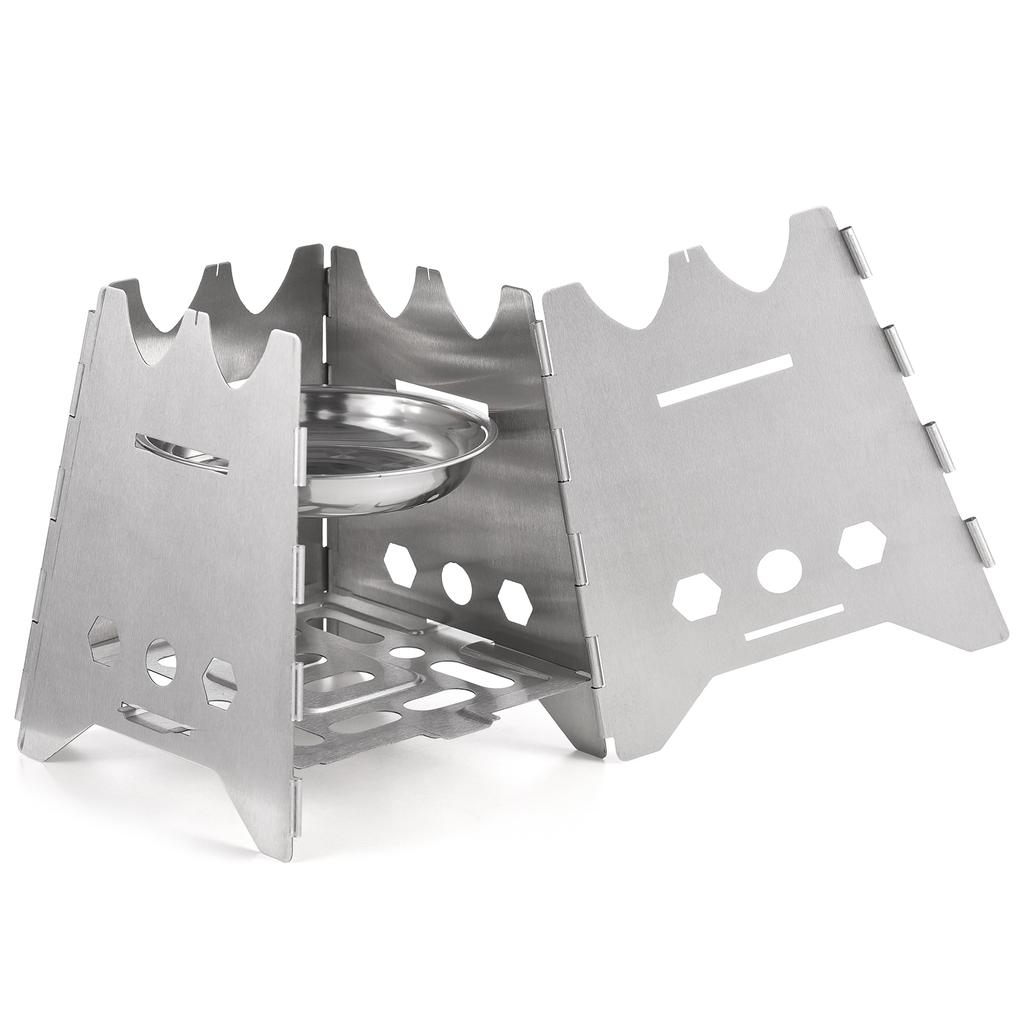 Zusammenklappbarer Campingkocher, Holzofen, tragbarer Edelstahl-Rucksackkocher, Alkohol