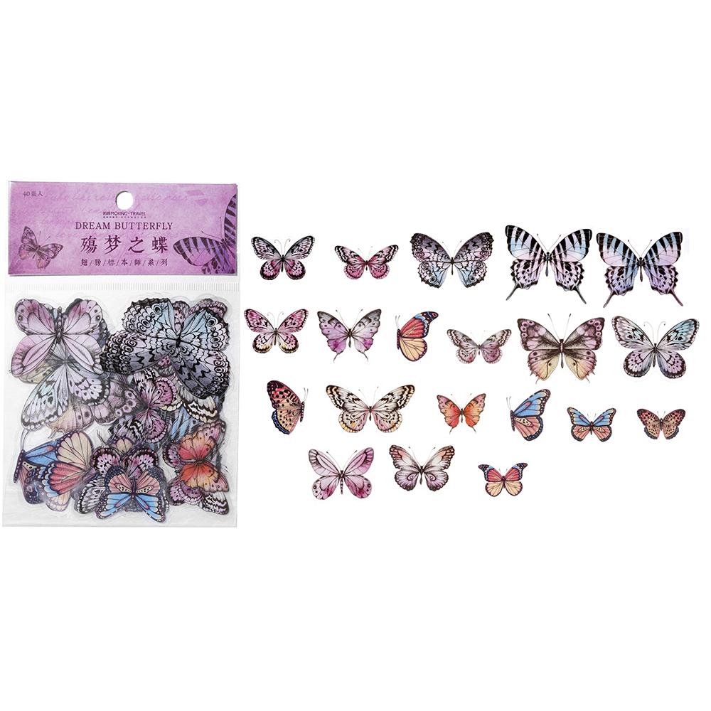 40Pcs/Bag Colorful Butterfly Stickers PET Transparent Decorative Epoxy Resin Fillings for DIY Epoxy Resin Crafts Book Decor