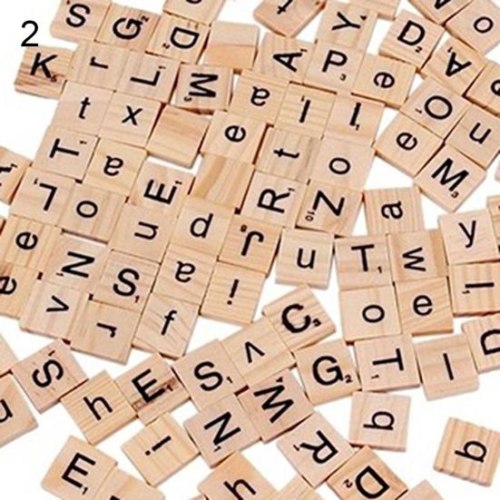 100Pcs Wooden Alphabet Tiles Letter Number Bolcks DIY Crafts Kid Educational Toy