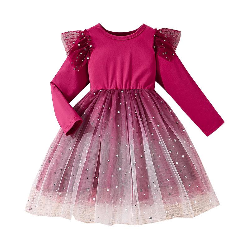 Girls' Dress Fall Fashion Star Net Gauze Shaggy Dress Sweet Children's Princess Dress