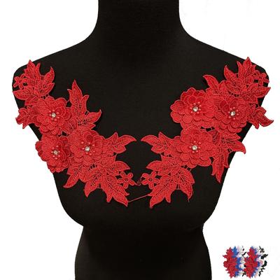 Perline Tridimensionali Classiche, Strass, Coppia di Fiori Monocolore, Tessuto di Pizzo Ricamato, Abbigliamento da Spettacolo, Abiti, Accessori Decorativi