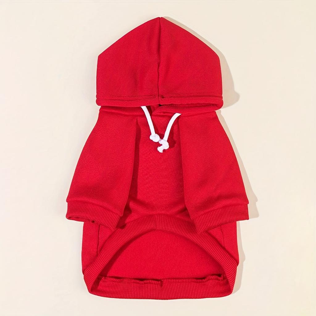 1pc Cozy Red Polyester Hoodie for Cats and Dogs - All-Season Casual Pet Sweatshirt with Drawstrings, Indoor/Outdoor Comfort