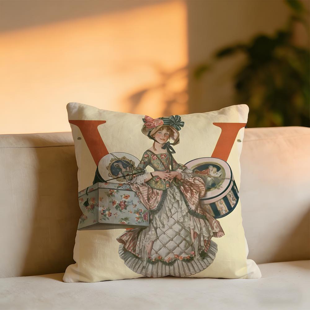 Retro Illustration Cushion Cover Cozy Velvet Throw PillowSoft Warm Cushion For Sofa Bed