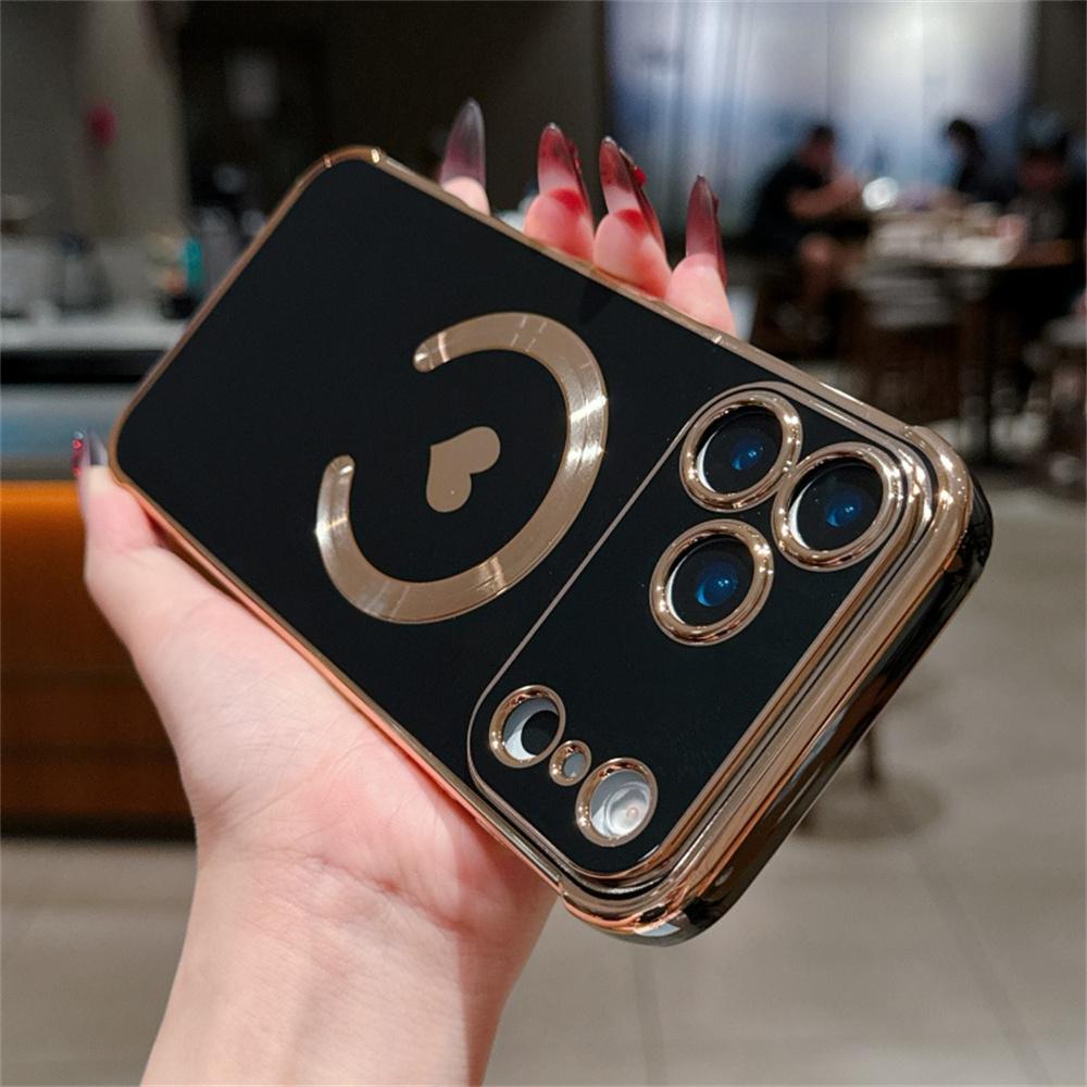 For iPhone 17 Pro Max Magnetic Case Electroplating Soft TPU Cover with Cute Love Heart