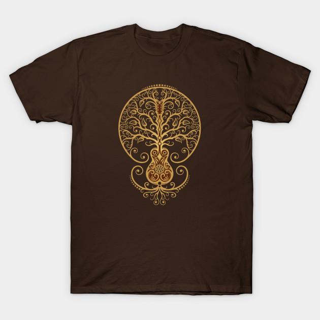 Men Black Print T-shirt Brown Acoustic Guitar Tree Of Life No-Cut Transfer Paper Print Cotton Tshirt